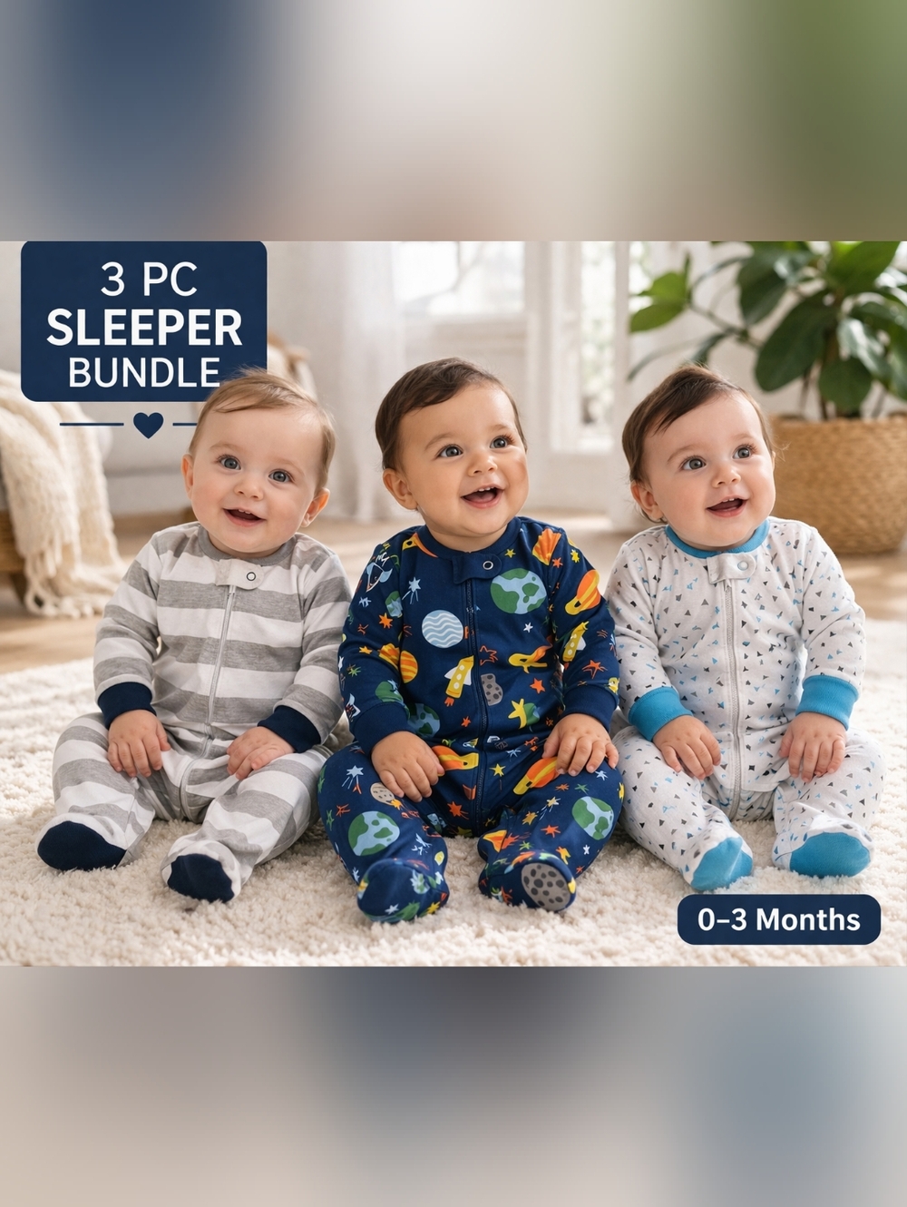 3Pc Baby Sleeper Bundle 0–3M Wonder Nation Onesies Zip Pajamas #1944